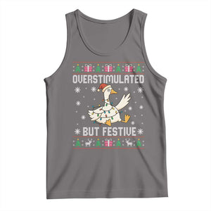 Funny Silly Goose Christmas Tank Top Overstimulated But Festive TS14 Deep Heather Print Your Wear