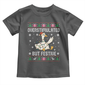 Funny Silly Goose Christmas Toddler T Shirt Overstimulated But Festive TS14 Dark Heather Print Your Wear