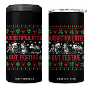 Possum Christmas 4 in 1 Can Cooler Tumbler Funny Overstimulated But Festive TS14 One Size: 16 oz Black Print Your Wear