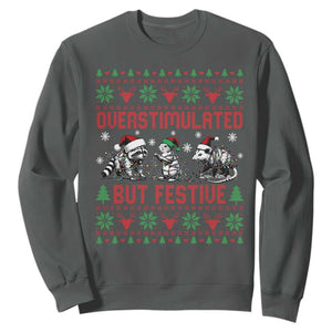 Possum Christmas Sweatshirt Funny Overstimulated But Festive TS14 Dark Heather Print Your Wear