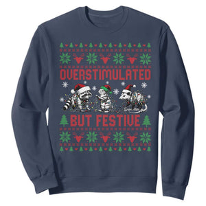 Possum Christmas Sweatshirt Funny Overstimulated But Festive TS14 Navy Print Your Wear