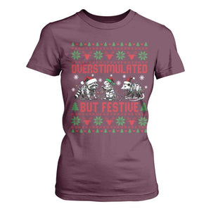 Possum Christmas T Shirt For Women Funny Overstimulated But Festive TS14 Maroon Print Your Wear