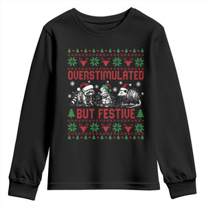 Possum Christmas Youth Sweatshirt Funny Overstimulated But Festive TS14 Black Print Your Wear