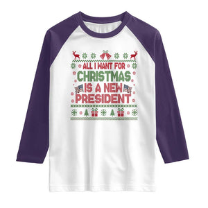 All I Want For Christmas Is A New President Raglan Shirt Funny Democrat Christmas TS14 White Purple Print Your Wear