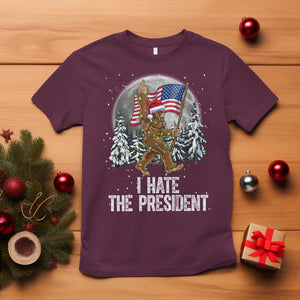 Funny Bigfoot Christmas Political Meme T Shirt I Hate The President TS14 Maroon Print Your Wear