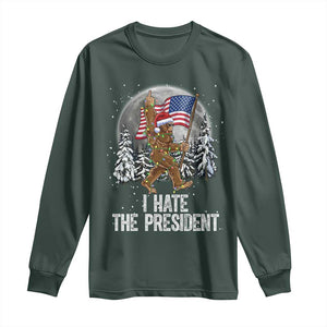 Funny Bigfoot Christmas Political Meme Long Sleeve Shirt I Hate The President TS14 Dark Forest Green Print Your Wear