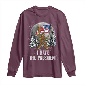 Funny Bigfoot Christmas Political Meme Long Sleeve Shirt I Hate The President TS14 Maroon Print Your Wear