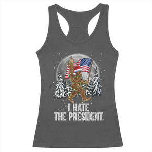 Funny Bigfoot Christmas Political Meme Racerback Tank Top I Hate The President TS14 Dark Heather Print Your Wear