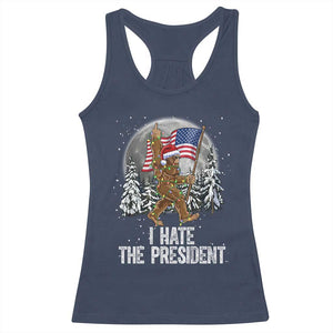 Funny Bigfoot Christmas Political Meme Racerback Tank Top I Hate The President TS14 Navy Print Your Wear