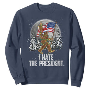 Funny Bigfoot Christmas Political Meme Sweatshirt I Hate The President TS14 Navy Print Your Wear