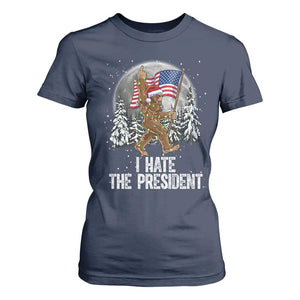 Funny Bigfoot Christmas Political Meme T Shirt For Women I Hate The President TS14 Navy Print Your Wear