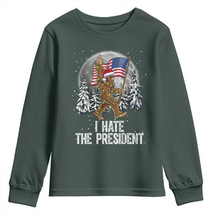 Funny Bigfoot Christmas Political Meme Youth Sweatshirt I Hate The President TS14 Dark Forest Green Print Your Wear