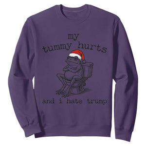 Funny Frog Christmas Sweatshirt My Tummy Hurts And I Hate Trump TS14 Purple Print Your Wear