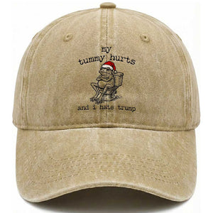 Funny Frog Christmas Washed Cotton Baseball Cap My Tummy Hurts And I Hate Trump TS14 Washed Cap Universal Fit Khaki Print Your Wear