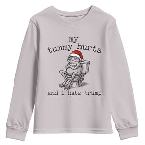 Funny Frog Christmas Youth Sweatshirt My Tummy Hurts And I Hate Trump TS14 Ice Gray Print Your Wear