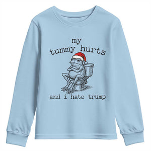Funny Frog Christmas Youth Sweatshirt My Tummy Hurts And I Hate Trump TS14 Light Blue Print Your Wear