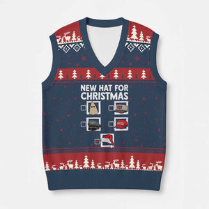 Funny Political Xmas V-Neck Knit Sweater Vest Old Hat New Hat TS14 Navy Red Print Your Wear