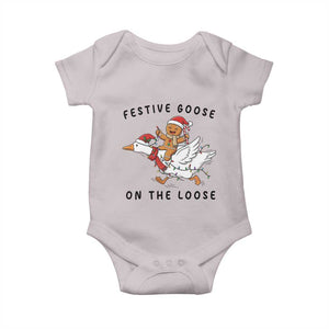 Funny Goose Christmas Baby Onesie Festive Goose On The Loose Xmas TS14 Ice Gray Print Your Wear