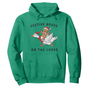Funny Goose Christmas Hoodie Festive Goose On The Loose Xmas TS14 Irish Green Print Your Wear