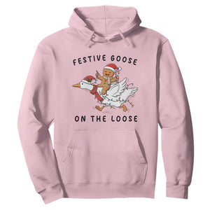 Funny Goose Christmas Hoodie Festive Goose On The Loose Xmas TS14 Light Pink Print Your Wear