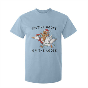 Funny Goose Christmas T Shirt For Kid Festive Goose On The Loose Xmas TS14 Light Blue Print Your Wear