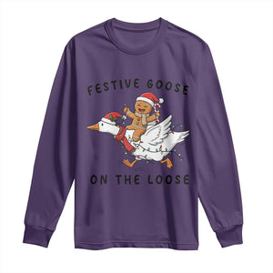 Funny Goose Christmas Long Sleeve Shirt Festive Goose On The Loose Xmas TS14 Purple Print Your Wear
