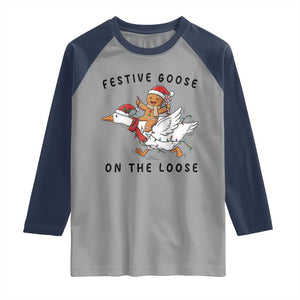 Funny Goose Christmas Raglan Shirt Festive Goose On The Loose Xmas TS14 Sport Gray Navy Print Your Wear