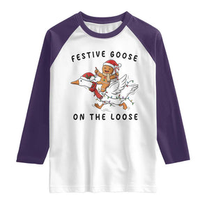 Funny Goose Christmas Raglan Shirt Festive Goose On The Loose Xmas TS14 White Purple Print Your Wear