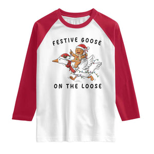 Funny Goose Christmas Raglan Shirt Festive Goose On The Loose Xmas TS14 White Red Print Your Wear