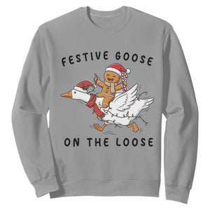 Funny Goose Christmas Sweatshirt Festive Goose On The Loose Xmas TS14 Sport Gray Print Your Wear