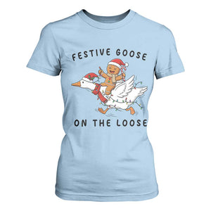 Funny Goose Christmas T Shirt For Women Festive Goose On The Loose Xmas TS14 Light Blue Print Your Wear