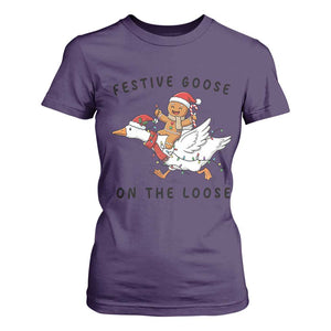 Funny Goose Christmas T Shirt For Women Festive Goose On The Loose Xmas TS14 Purple Print Your Wear