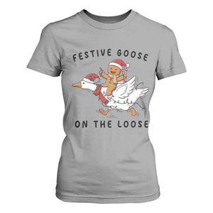 Funny Goose Christmas T Shirt For Women Festive Goose On The Loose Xmas TS14 Sport Gray Print Your Wear