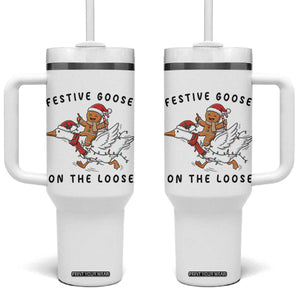 Funny Goose Christmas Tumbler With Handle Festive Goose On The Loose Xmas TS14 One Size: 40 oz White Print Your Wear