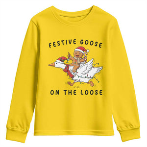 Funny Goose Christmas Youth Sweatshirt Festive Goose On The Loose Xmas TS14 Daisy Print Your Wear