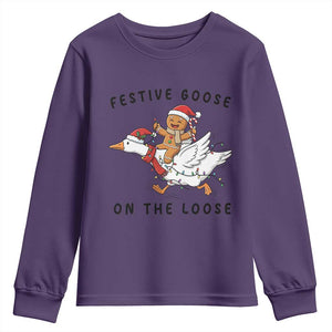Funny Goose Christmas Youth Sweatshirt Festive Goose On The Loose Xmas TS14 Purple Print Your Wear