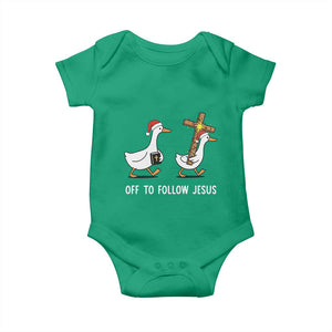 Funny Christmas Christian Goose Baby Onesie Off To Follow Jesus TS14 Irish Green Print Your Wear