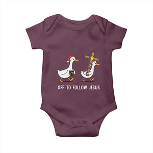 Funny Christmas Christian Goose Baby Onesie Off To Follow Jesus TS14 Maroon Print Your Wear