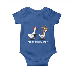 Funny Christmas Christian Goose Baby Onesie Off To Follow Jesus TS14 Royal Blue Print Your Wear