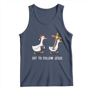 Funny Christmas Christian Goose Tank Top Off To Follow Jesus TS14 Navy Print Your Wear