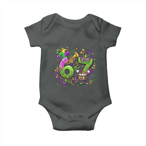 67 Mardi Gras Meme Baby Onesie Funny Six Seven Carnival Party TS14 Dark Heather Print Your Wear