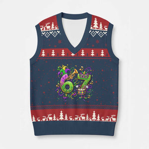 67 Mardi Gras Meme V-Neck Knit Sweater Vest Funny Six Seven Carnival Party TS14 Navy Red Print Your Wear