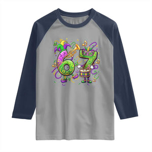 67 Mardi Gras Meme Raglan Shirt Funny Six Seven Carnival Party TS14 Sport Gray Navy Print Your Wear