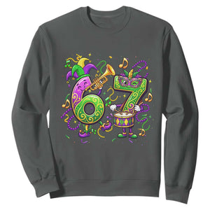 67 Mardi Gras Meme Sweatshirt Funny Six Seven Carnival Party TS14 Dark Heather Print Your Wear