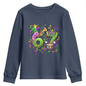 67 Mardi Gras Meme Youth Sweatshirt Funny Six Seven Carnival Party TS14 Navy Print Your Wear