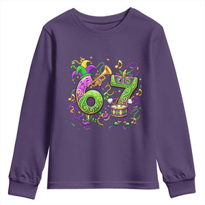 67 Mardi Gras Meme Youth Sweatshirt Funny Six Seven Carnival Party TS14 Purple Print Your Wear