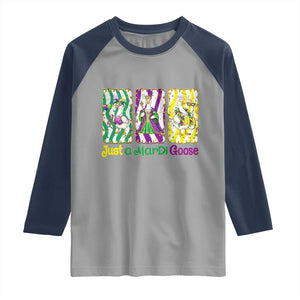 Mardi Gras Goose Raglan Shirt Just A Mardi Goose TS14 Sport Gray Navy Print Your Wear