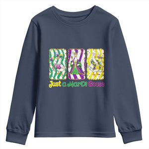 Mardi Gras Goose Youth Sweatshirt Just A Mardi Goose TS14 Navy Print Your Wear