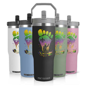 Mardi Gras Bigfoot Flip Straw Tumbler Sasquatch Forest Footprint Carnival Party TS14 Print Your Wear