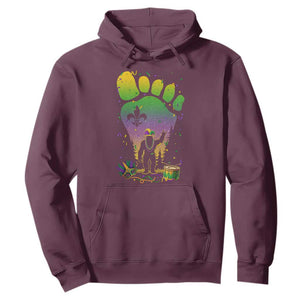 Mardi Gras Bigfoot Hoodie Sasquatch Forest Footprint Carnival Party TS14 Maroon Print Your Wear